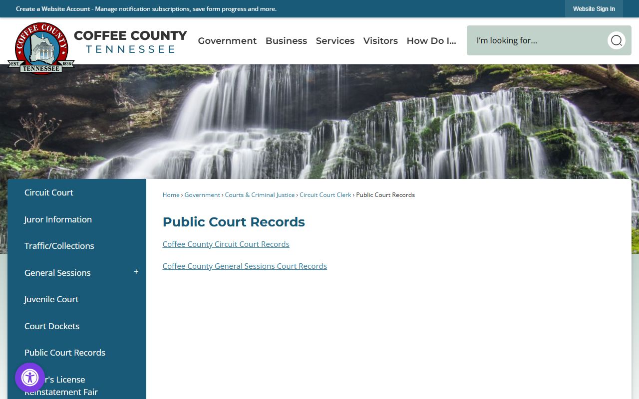 Coffee County Warrant Records court records page