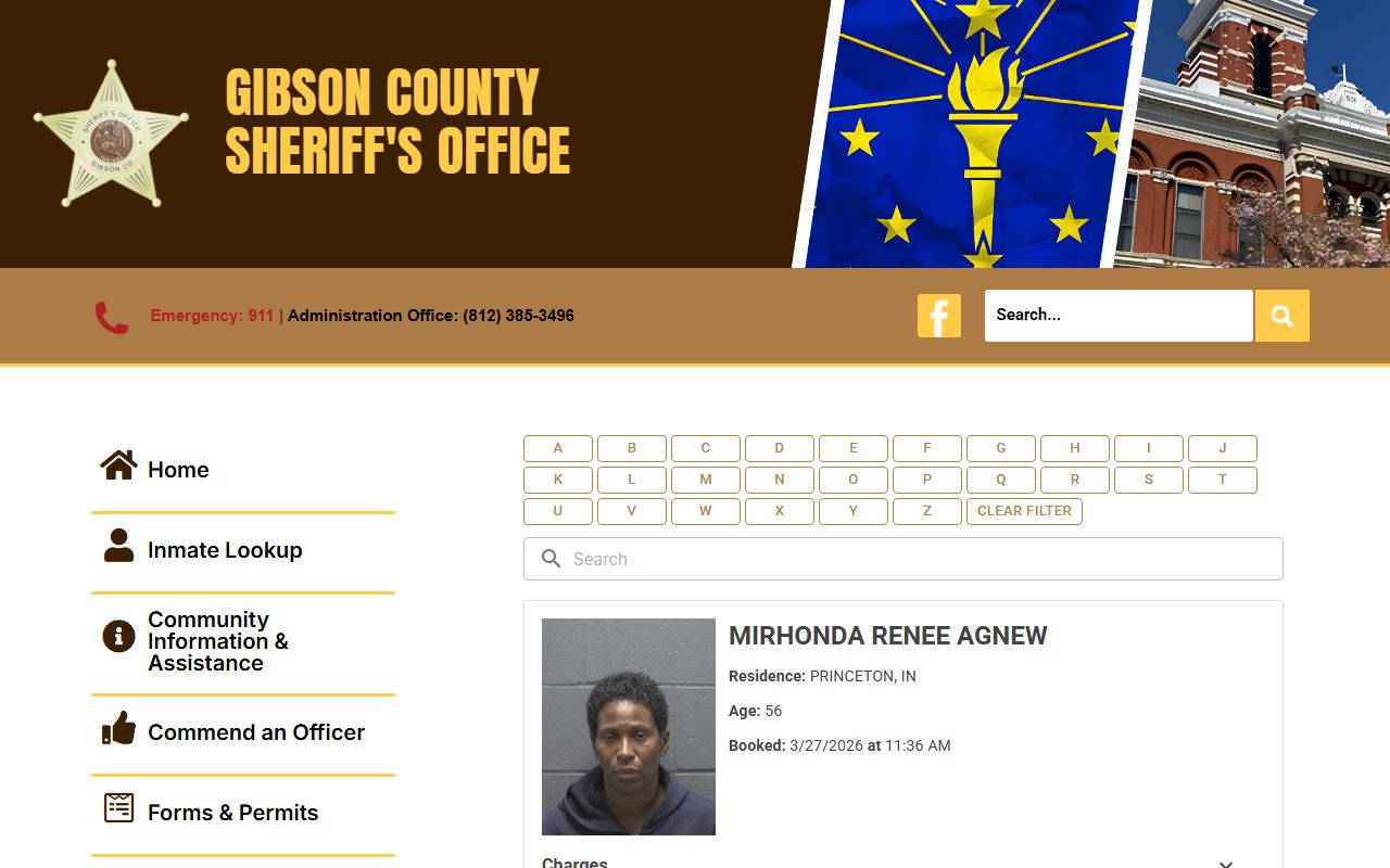 Gibson County warrant records image from the inmate lookup page