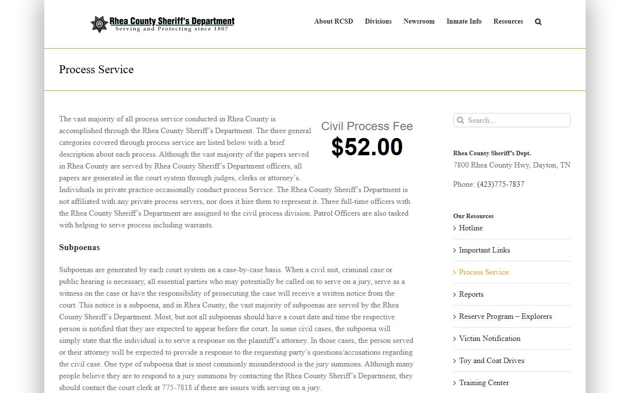 Rhea County Warrant Records Rhea County process service page