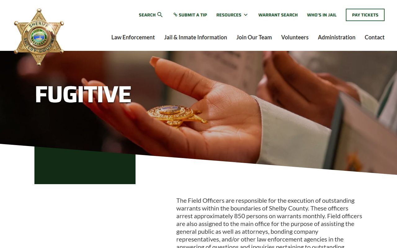 Shelby County warrant records image from the fugitive division