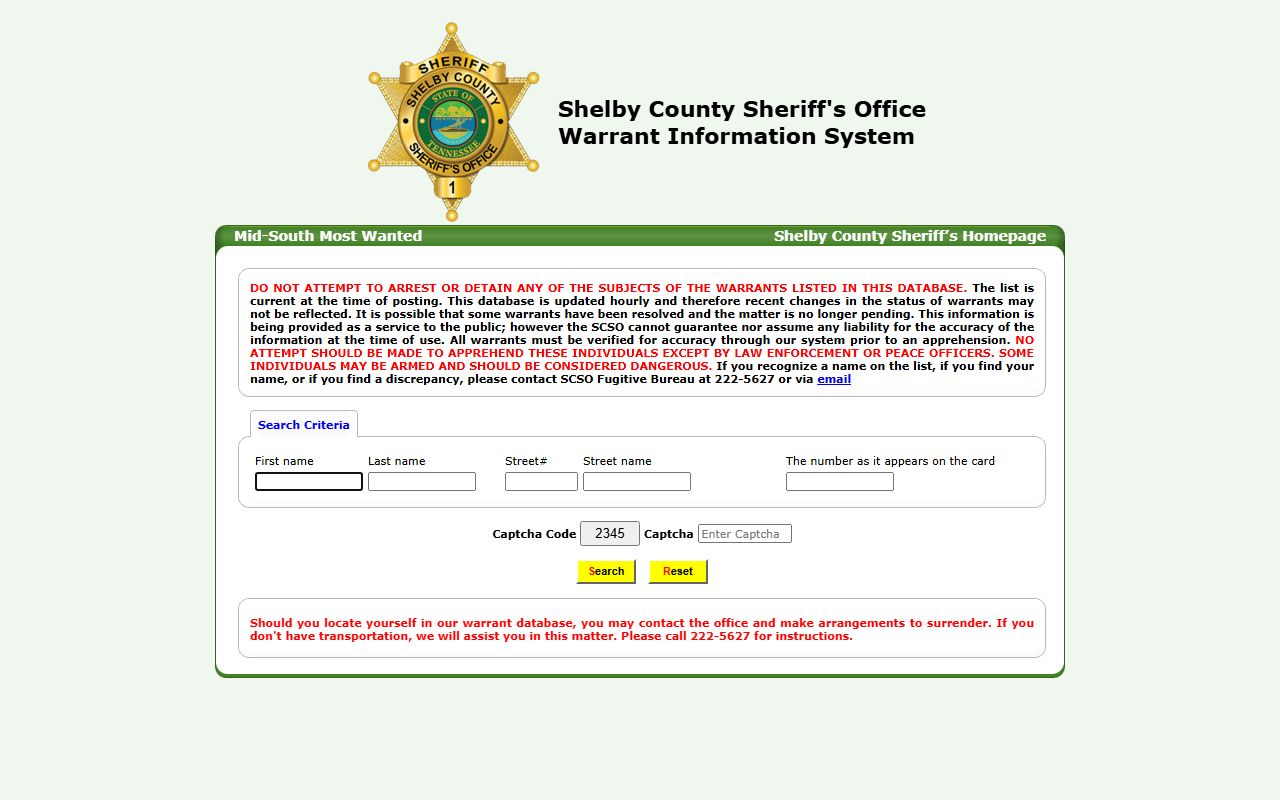 Shelby County warrant records image from the warrant search database