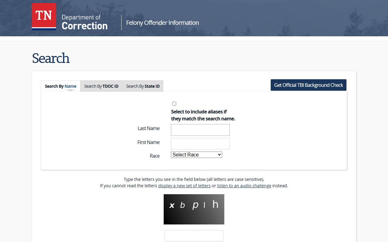 Tennessee Warrant Records felony offender information lookup page