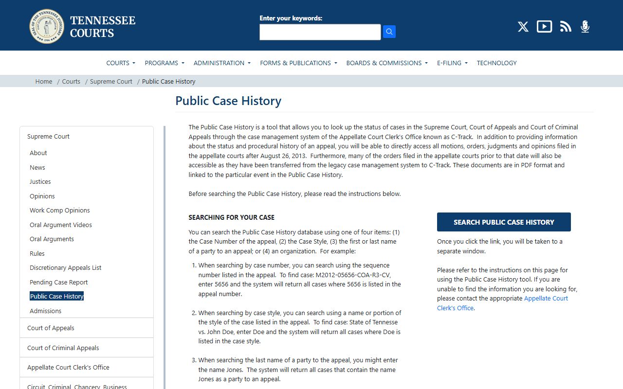 Tennessee Warrant Records appellate public case history page
